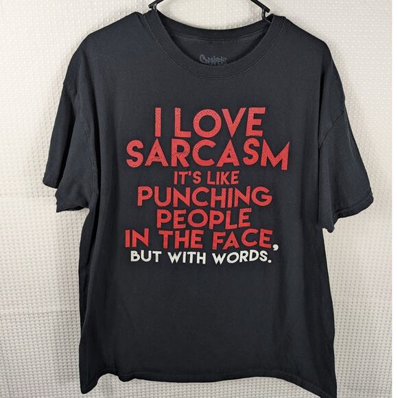 Spencers I Love Sarcasm Funny T-Shirt XL Black Red Graphic Tee Humor Quote Words - Picture 1 of 4